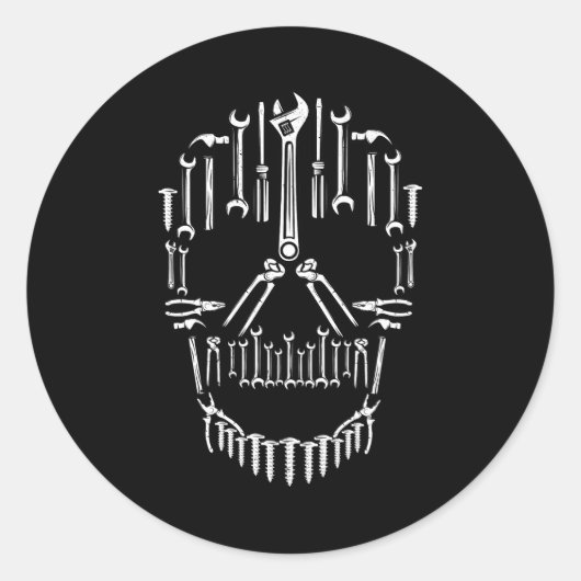 Vakman Moersleutel en Hamer Gereedschap Schedel Me Ronde Sticker (Voorkant)