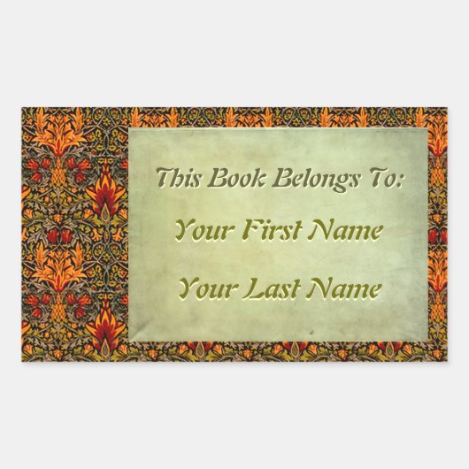 Vakman Verzadigde Bloemen Gepersonaliseerde Boekpl Rechthoekige Sticker (Voorkant)