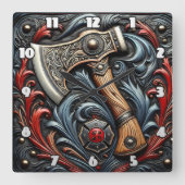 Vakmanschap te zien met een brandweerbijl vierkante klok (Voorkant)