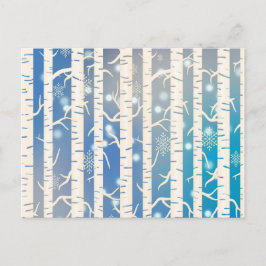 Vakroze en blauwe vogelboom met sneeuwvlok briefkaart