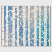 Vakroze en blauwe vogelboom met sneeuwvlok cadeaupapier (Vlak)