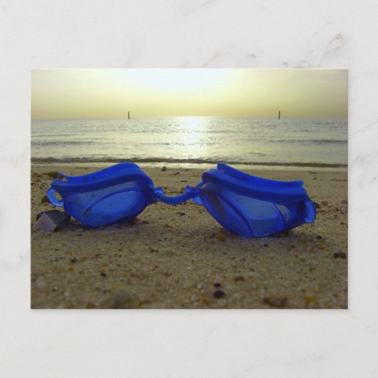 Vaktijd, blauwe bril op het strand briefkaart (Voorkant)