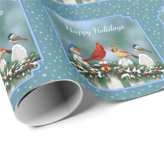 Vakvogels en kerstgarland cadeaupapier (Rol Hoek)