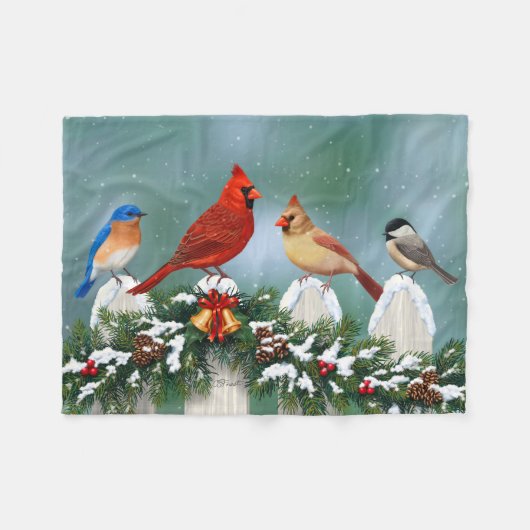 Vakvogels en kerstgarland fleece deken (Voorkant (Horizontaal))