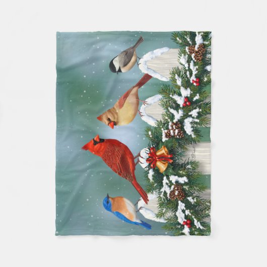 Vakvogels en kerstgarland fleece deken (Voorkant)