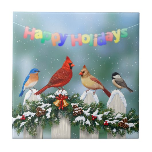 Vakvogels en kerstgarland tegeltje (Voorkant)