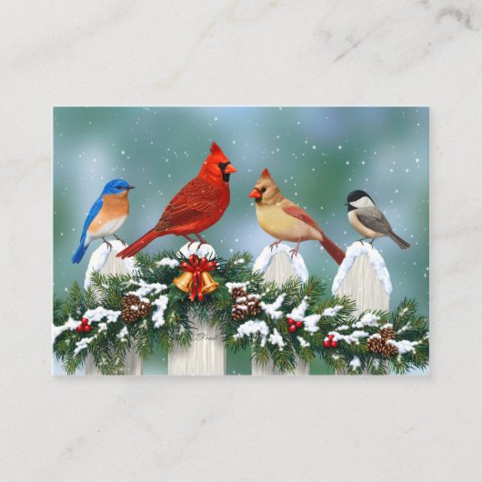 Vakvogels en kerstgarland visitekaartje (Voorkant)