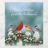 Vakvogels en kerstgarland wijn etiket (Enkel label)