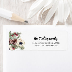 VakwinterFloral Pine Cone Holly Berries Etiket