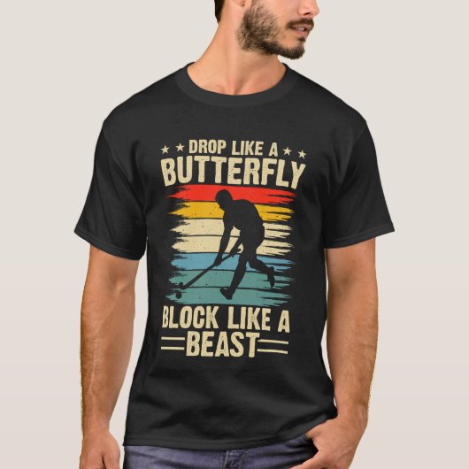 Val als een vlinder Blok als een Beest Hockey T-shirt (Voorkant)
