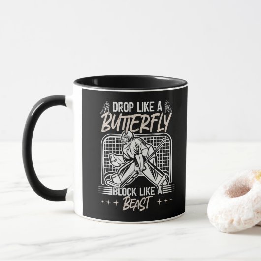 Val als een vlinder Blok als een Beest Keeper Mok (Met donut)