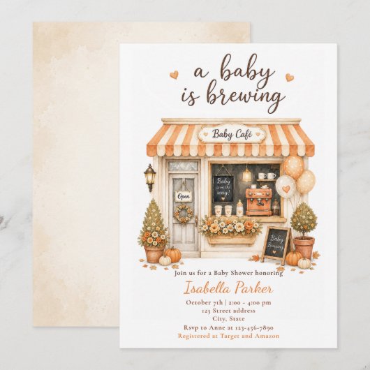 Val Baby Is Brewing Cafe Shower Kaart (Voorkant / Achterkant)