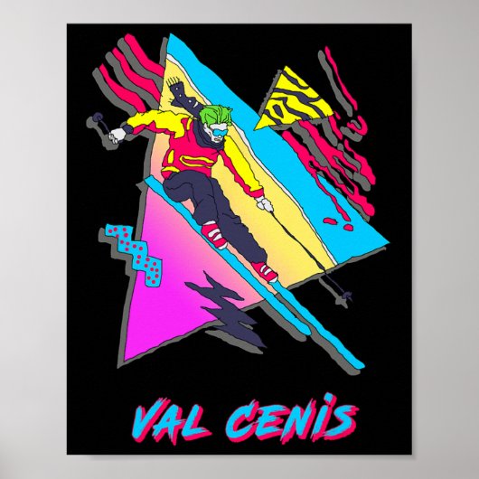 Val Cenis Retro Ski Skikarakter Met Abstract Poster (Voorkant)