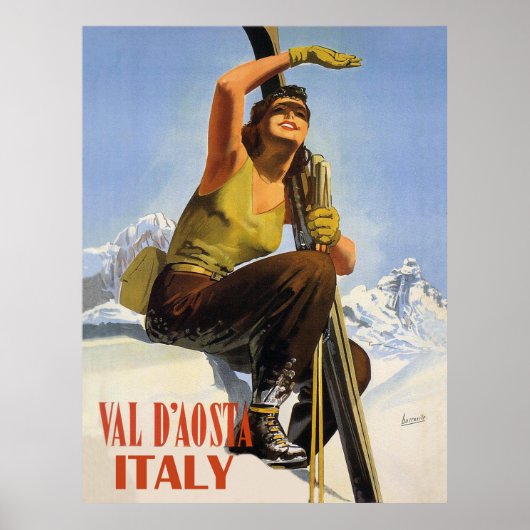 Val d'Aosta, Italië. Skiende vrouw. Winter Poster (Voorkant)