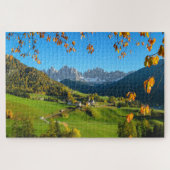 Val di Funes Dolomites valley met herfstbladeren Legpuzzel (Horizontaal)