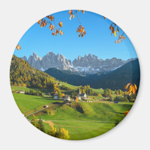Val di Funes met herfstbladeren ronde magneet