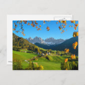 Val di Funes vallei met briefkaart van herfstblade (Voorkant / Achterkant)
