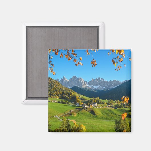 Val di Funes vallei met herfst bladeren magneet (Voorkant / Achterkant)