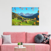 Val di Funes vallei met herfstbladeren canvas (Insitu (Woonkamer))