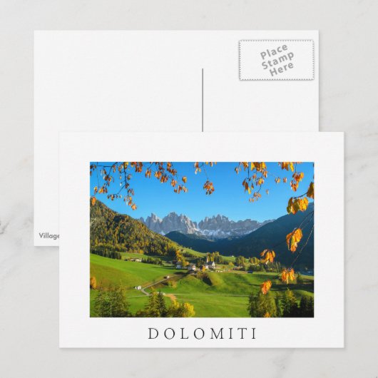 Val di Funes valley met witte herfstbladeren Briefkaart (Voorkant / Achterkant)