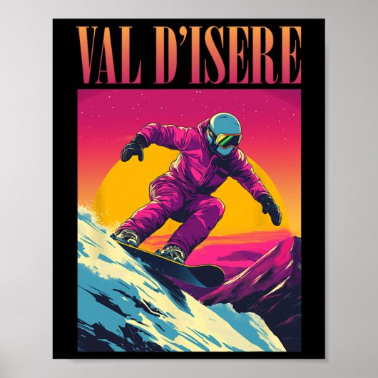 Val D'isere Frankrijk Retro Snowboard Poster (Voorkant)