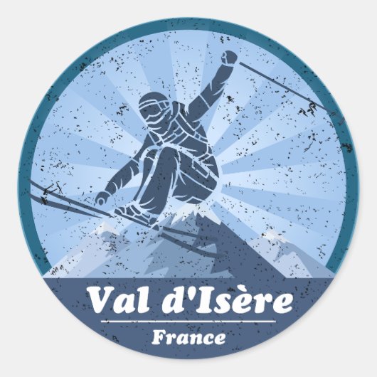 Val d'Isère Station - Skiër Ronde Sticker (Voorkant)
