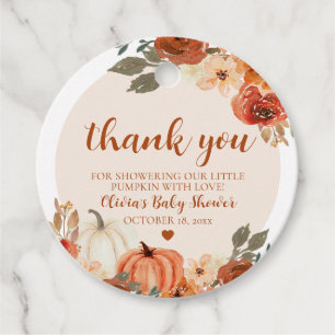 Val een klein pompoen herfst bloemige baby shower bedankjes labels
