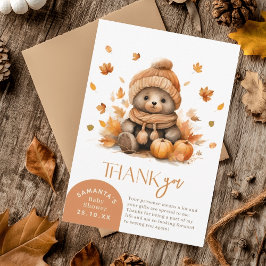 Val in liefde kleine teddybeer herfstbladeren bedankkaart