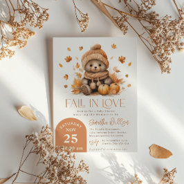 Val in liefde kleine teddybeer pompoen baby shower kaart