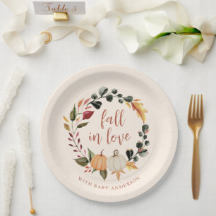 Val-in-Liefde Pompoen Krans Baby Shower Papieren Bordje
