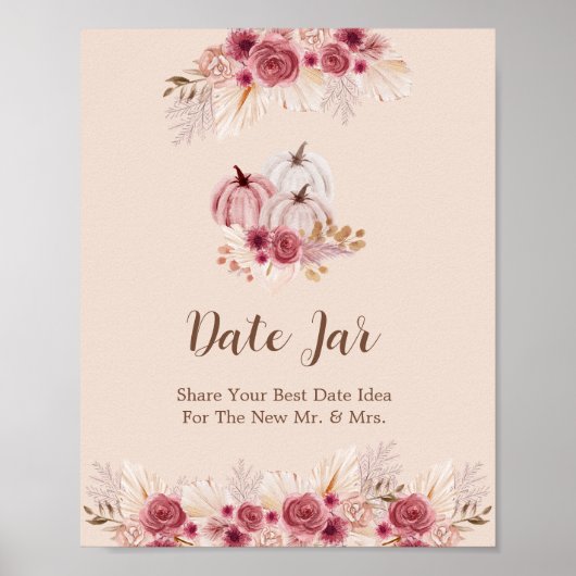 Val in Love Boho Roze Pompoen Date Jar Poster (Voorkant)