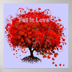 Val in Love Elke kleur achtergrond Omvallende boom Poster