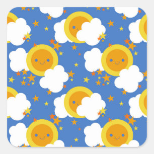 Val Kawaii Maan, Sterren, Zonneschijn Vierkante Sticker