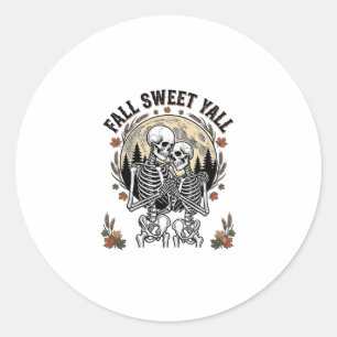 Val Skelet Koppel Vintage Gravure Herfst Overhemd Ronde Sticker