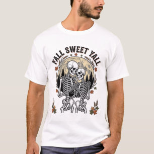 Val Skelet Koppel Vintage Gravure Herfst Overhemd T-shirt