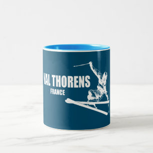 Val Thorens France Skier Tweekleurige Koffiemok