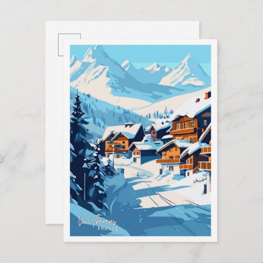 Val Thorens Frankrijk Reizen  Illustratie Briefkaart (Voorkant / Achterkant)