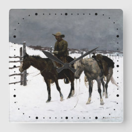 Val van de Cowboy Frederic Remington 1895 Western Vierkante Klok