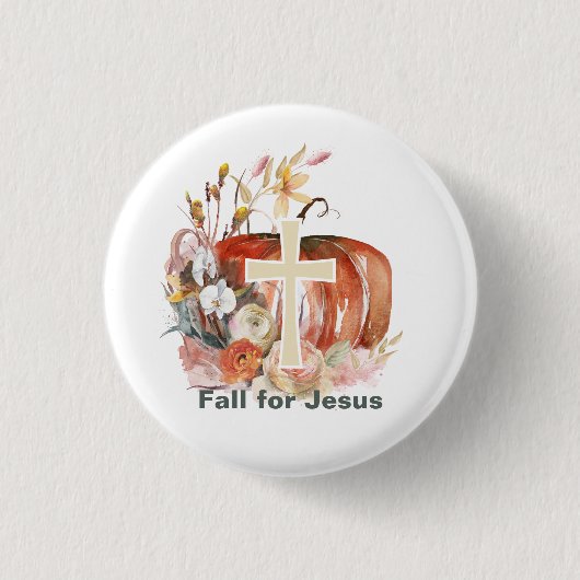 Val voor Jezus Pompoen & Kruis Ronde Button 3,2 Cm (Voorkant)