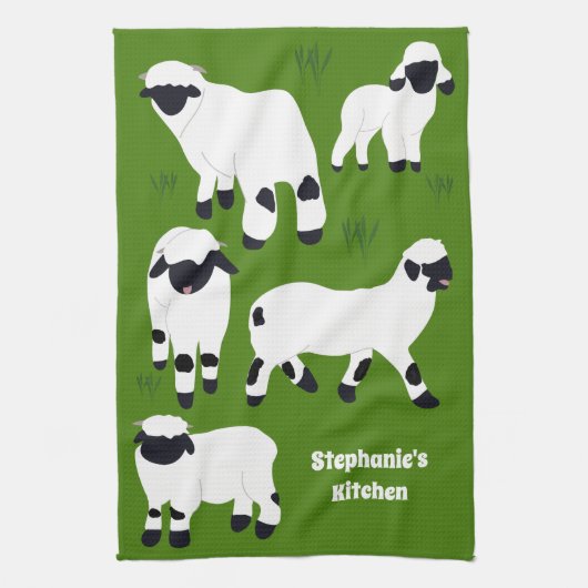 Valais Blerkse Sheep Personalized Farmers Theedoek (Verticaal)