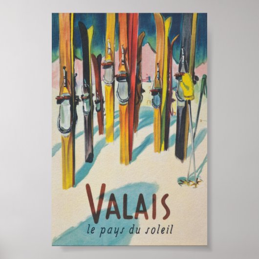 Valais Switzerland Vintage Ski Poster (Voorkant)