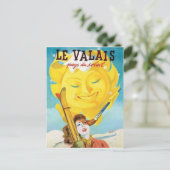 Valais, Vrouw met ski onder lichte zon Briefkaart (Staand voorkant)