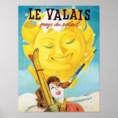 Valais, Vrouw met ski onder lichte zon Poster (Voorkant)