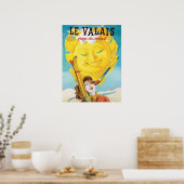 Valais, Vrouw met ski onder lichte zon Poster (Keuken)