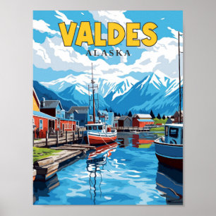 Valdes Alaska USA vintage reisillustratie Poster