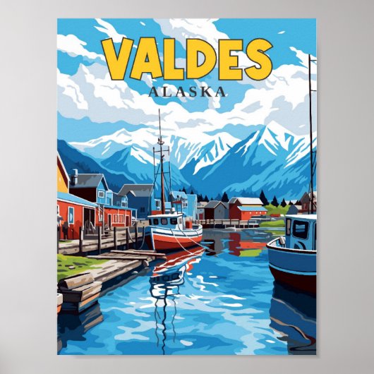 Valdes Alaska USA vintage reisillustratie Poster (Voorkant)
