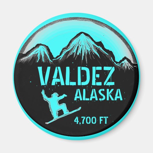 Valdez Alaska blauwgroen snowboard kunstmagneet Magneet (Voorkant)