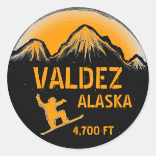 Valdez Alaska oranje snowboardstickers Ronde Sticker
