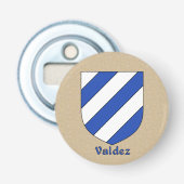 Valdez Heraldic Arms op perkament stijl terug Button Flesopener (Voorkant)
