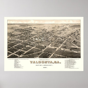 Valdosta, GA Panoramische Kaart - 1885 Poster